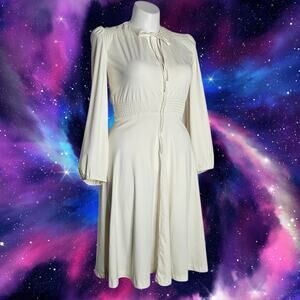 VTG Young Edwardian by Arpeja Ivory Long Sleeve Zip-Up Midi Dress, size 11